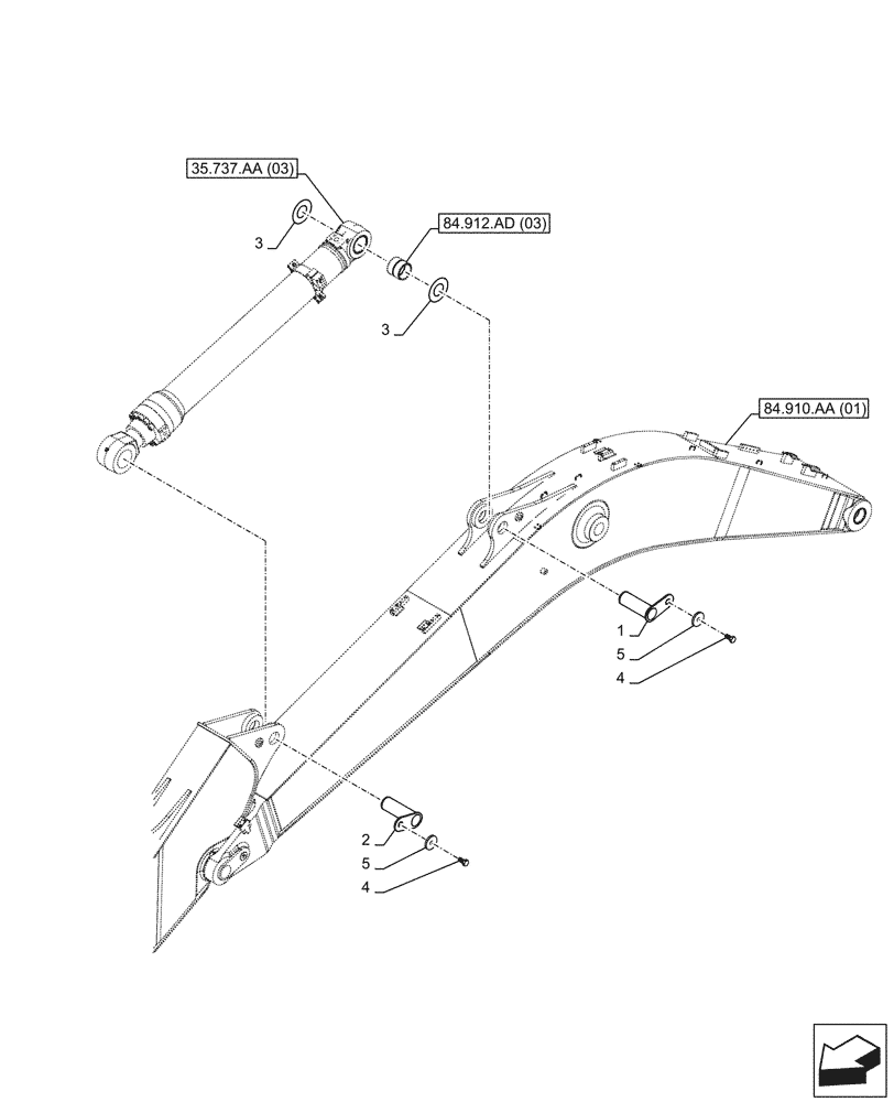 Схема запчастей Case CX210D LC LR - (84.912.AB[02]) - VAR - 481064 - ARM, CYLINDER, PIN, SAFETY VALVE (84) - BOOMS, DIPPERS & BUCKETS