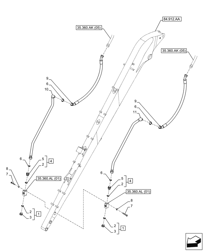 Схема запчастей Case CX210D LC LR - (35.360.AK[03]) - VAR - 461571, 461872 - ARM, LINE, HAMMER CIRCUIT, SHEARS (35) - HYDRAULIC SYSTEMS