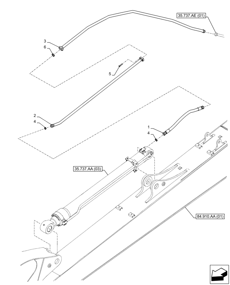 Схема запчастей Case CX210D LC LR - (35.737.AE[03]) - VAR - 481064 - ARM, CYLINDER, LINE, SAFETY VALVE (35) - HYDRAULIC SYSTEMS