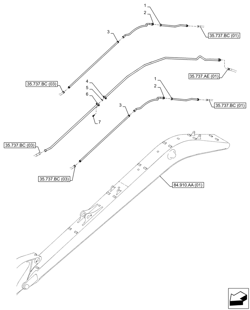 Схема запчастей Case CX210D LC LR - (35.737.BC[02]) - VAR - 481064 - ARM, CYLINDER, SAFETY VALVE, LINE (35) - HYDRAULIC SYSTEMS