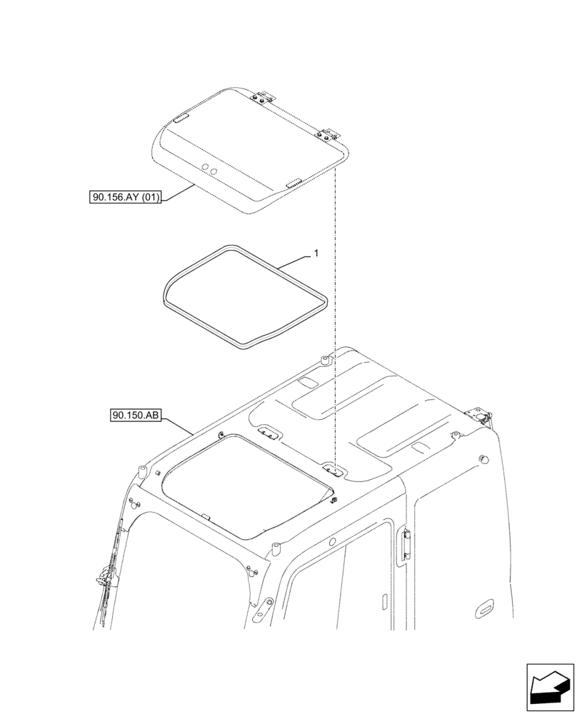 Схема запчастей Case CX130D - (90.156.AY[02]) - CAB GLASS, ROOF, SEAL (90) - PLATFORM, CAB, BODYWORK AND DECALS