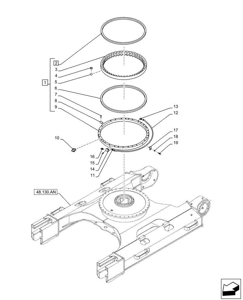 Схема запчастей Case CX130D LC - (39.103.AD) - SLEWING RING (39) - FRAMES AND BALLASTING