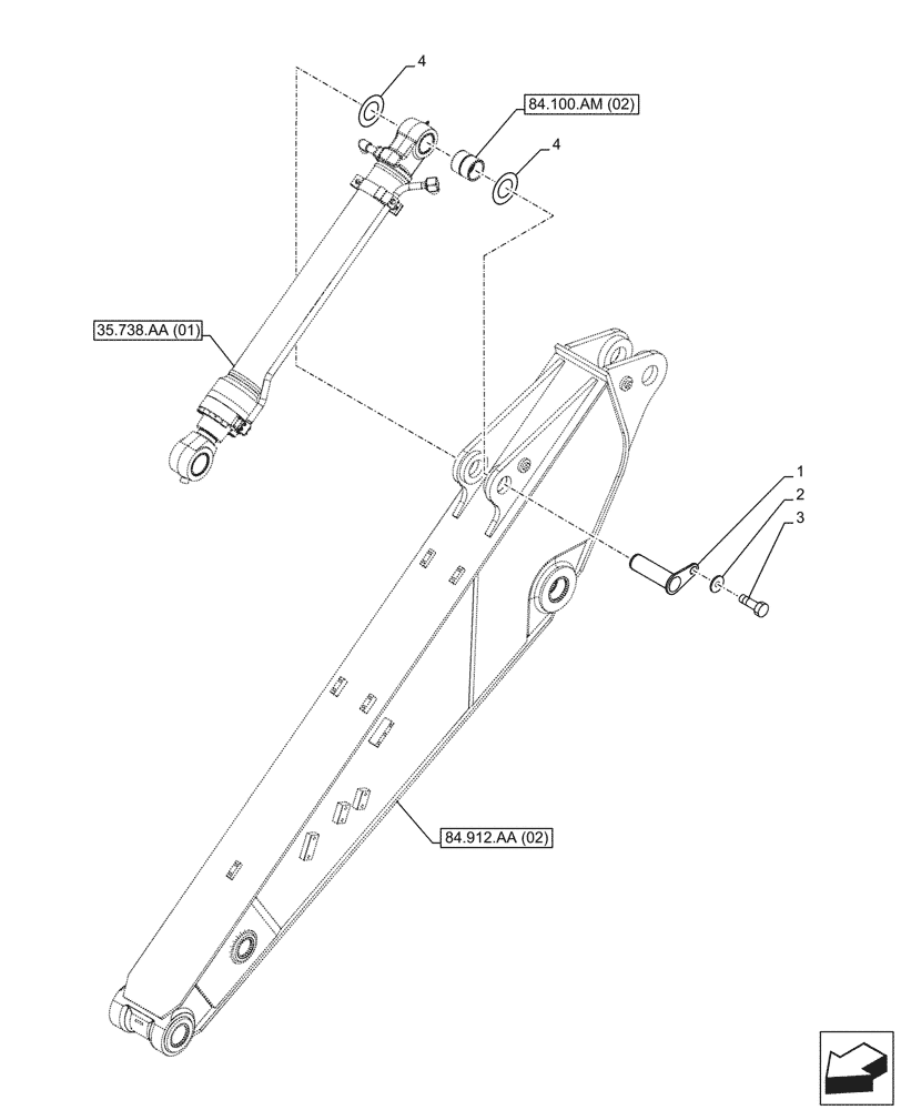 Схема запчастей Case CX210D NLC - (84.100.AQ[04]) - VAR - 481268 - BUCKET, CYLINDER, PIN (ARM L=2.94M) (84) - BOOMS, DIPPERS & BUCKETS