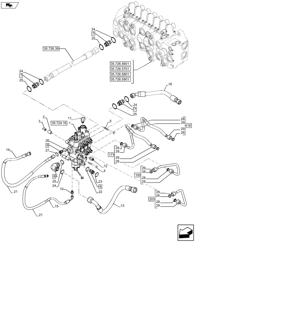 Схема запчастей Case 590SN - (35.701.1501) - VAR - 747776 - LOADER CONTROL VALVE, 3 SECTIONS, MECHANICAL (35) - HYDRAULIC SYSTEMS