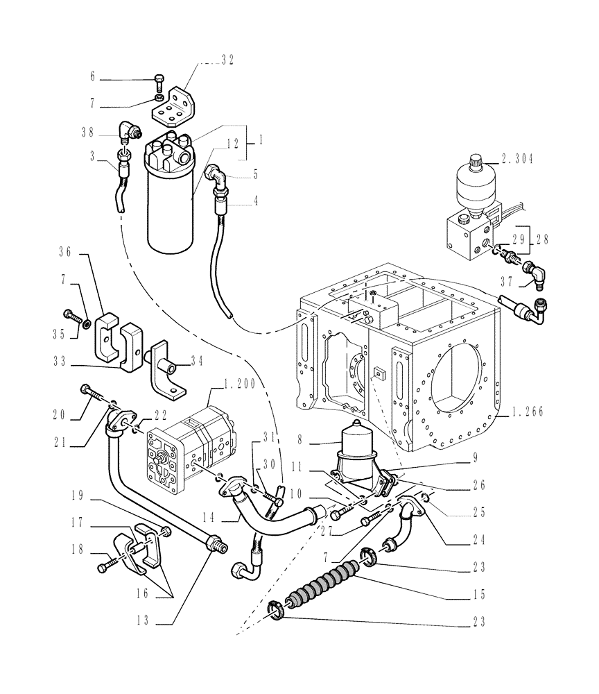 Схема запчастей Case 1850K - (2.319[01]) - BRAKE/STEERING DIFFERENTIAL CONNECTING PIPES (04) - UNDERCARRIAGE