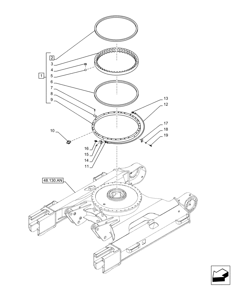 Схема запчастей Case CX130D - (39.103.AD) - SLEWING RING (39) - FRAMES AND BALLASTING