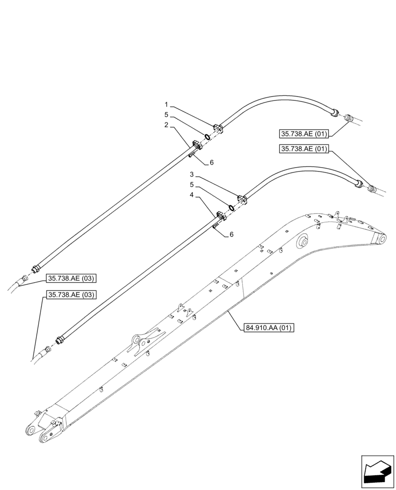 Схема запчастей Case CX210D LC LR - (35.738.AE[02]) - VAR - 481248 - BUCKET CYLINDER, LINES (35) - HYDRAULIC SYSTEMS