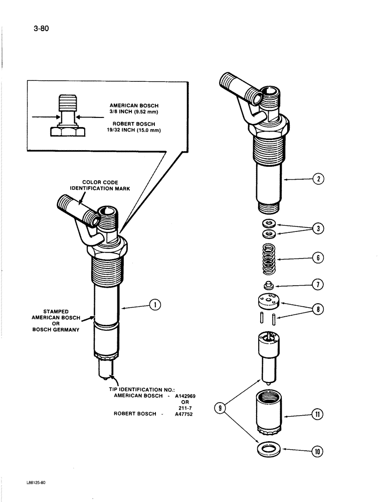 Схема запчастей Case 1080B - (3-80) - FUEL INJECTOR NOZZLE, 504BDT ENGINE, RED COLOR CODE IDENTIFICATION (03) - FUEL SYSTEM