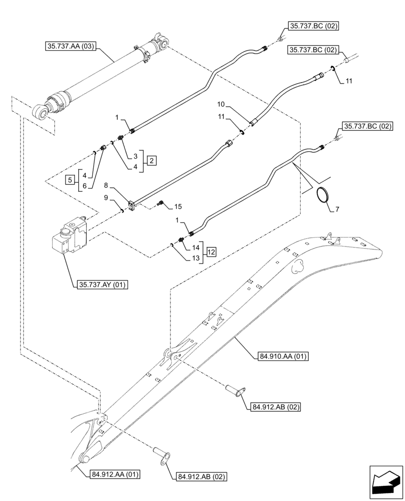 Схема запчастей Case CX210D LC LR - (35.737.BC[03]) - VAR - 481064 - ARM, CYLINDER, SAFETY VALVE, LINES (35) - HYDRAULIC SYSTEMS