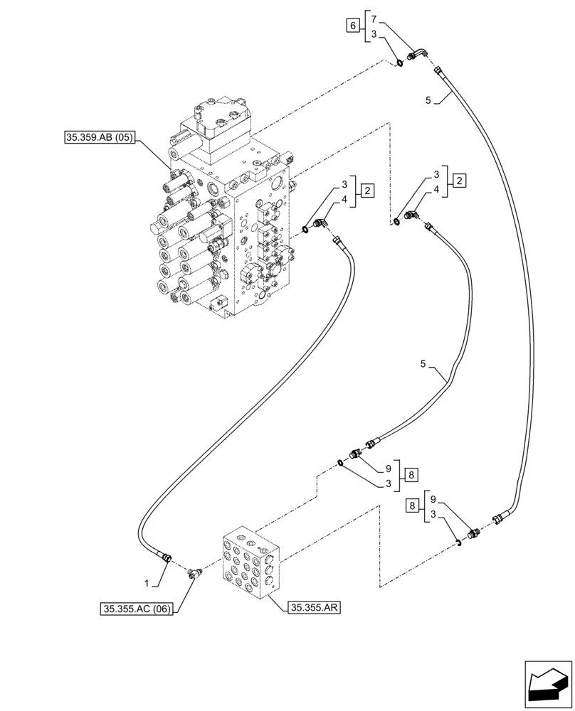 Схема запчастей Case CX210D LC LR - (35.355.AC[09]) - VAR - 461558 - JOYSTICK, HYDRAULIC LINE, CONTROL VALVE, CONTROL PATTERN SELECTION (35) - HYDRAULIC SYSTEMS