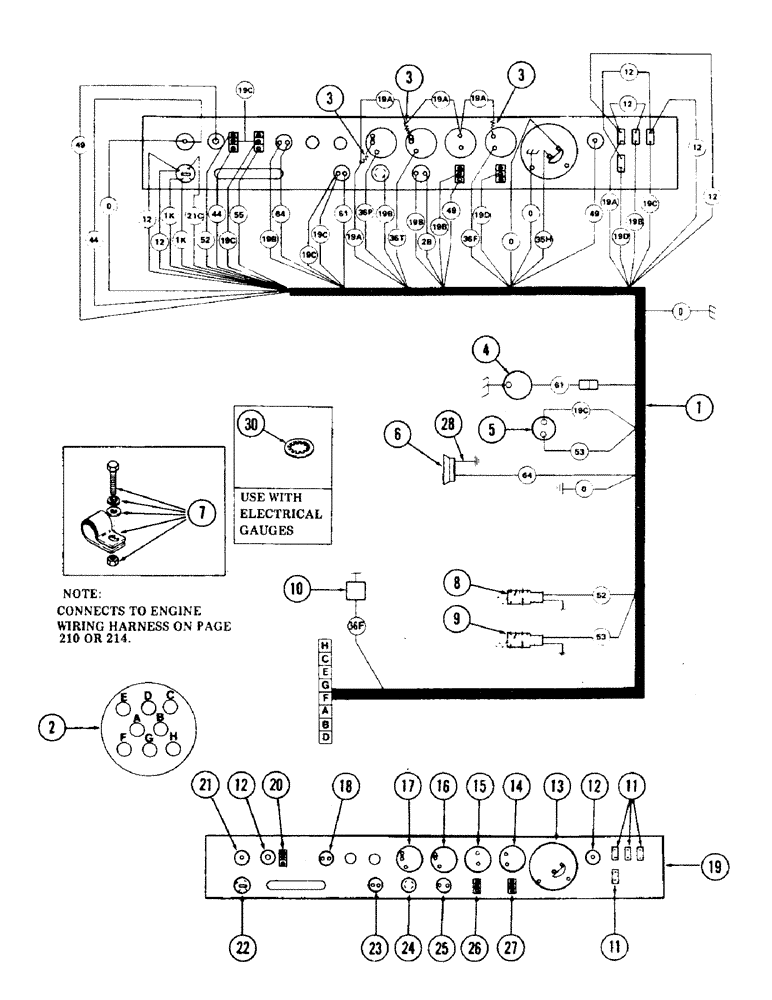 Схема запчастей Case 35 - (206) - INSTRUMENT PANEL AND TURNTABLE WIRING HARNESS, (USED ON UNITS WITH PIN 6266301 AND AFTER) (55) - ELECTRICAL SYSTEMS