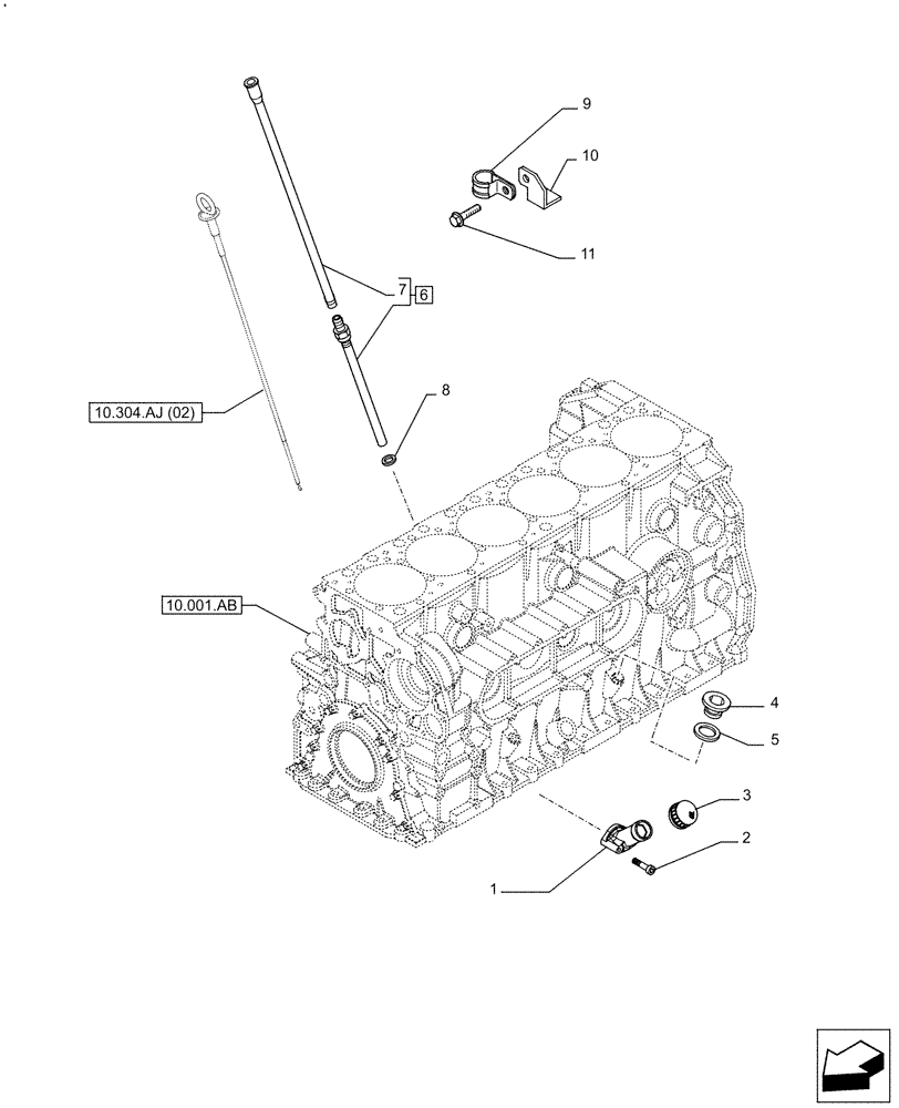 Схема запчастей Case F2CFE614H B005 - (10.304.AJ[01]) - ENGINE OIL, DIPSTICK (10) - ENGINE