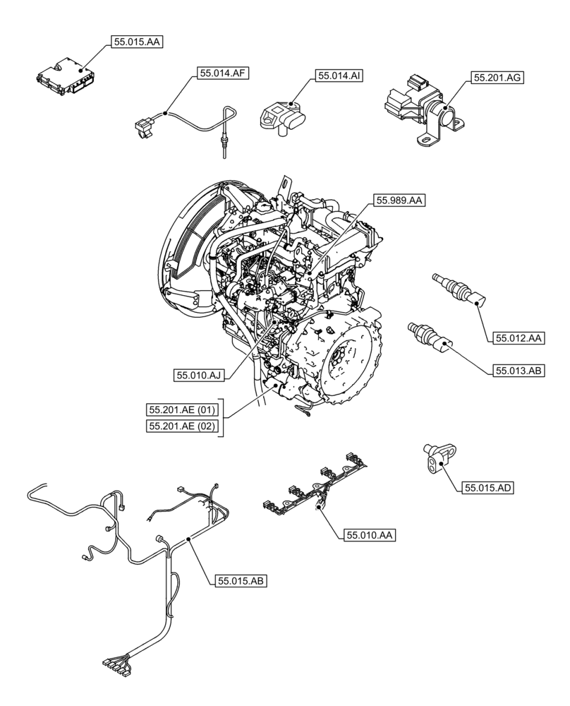 Схема запчастей Case AQ-4HK1XASS01 - (55.000.00[01]) - SECTION INDEX - ELECTRICAL SYSTEMS (55) - ELECTRICAL SYSTEMS