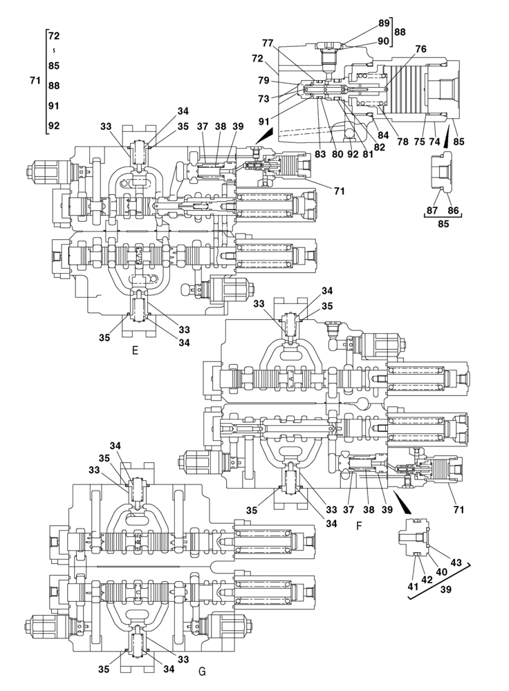 Схема запчастей Case CX240 - (08-104) - CONTROL VALVE, COMPONENTS (08) - HYDRAULICS