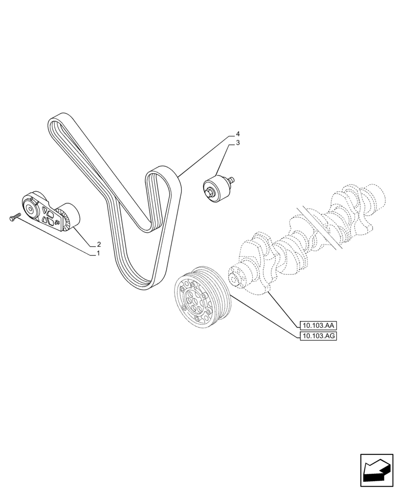 Схема запчастей Case F2CFE614H B005 - (10.414.AE) - BELT TENSIONER (10) - ENGINE