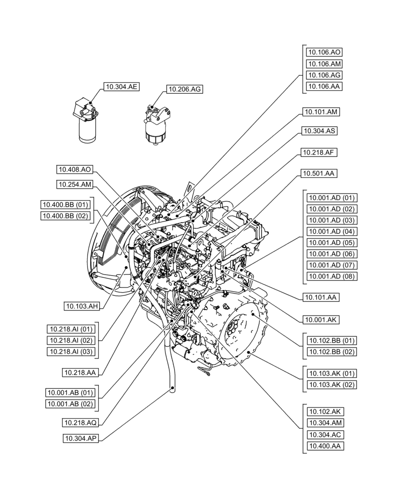 Схема запчастей Case AQ-4HK1XASS01 - (10.000.00[02]) - SECTION INDEX - ENGINE (10) - ENGINE