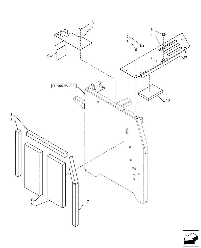 Схема запчастей Case CX130D - (90.105.BV[09]) - TOP COVER, PLATE (90) - PLATFORM, CAB, BODYWORK AND DECALS