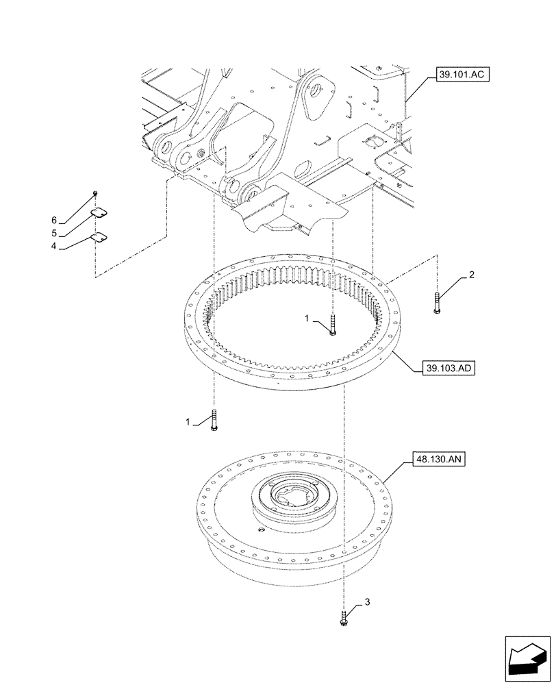 Схема запчастей Case CX130D - (39.103.AF) - SLEWING RING, MOUNTING BOLT (39) - FRAMES AND BALLASTING