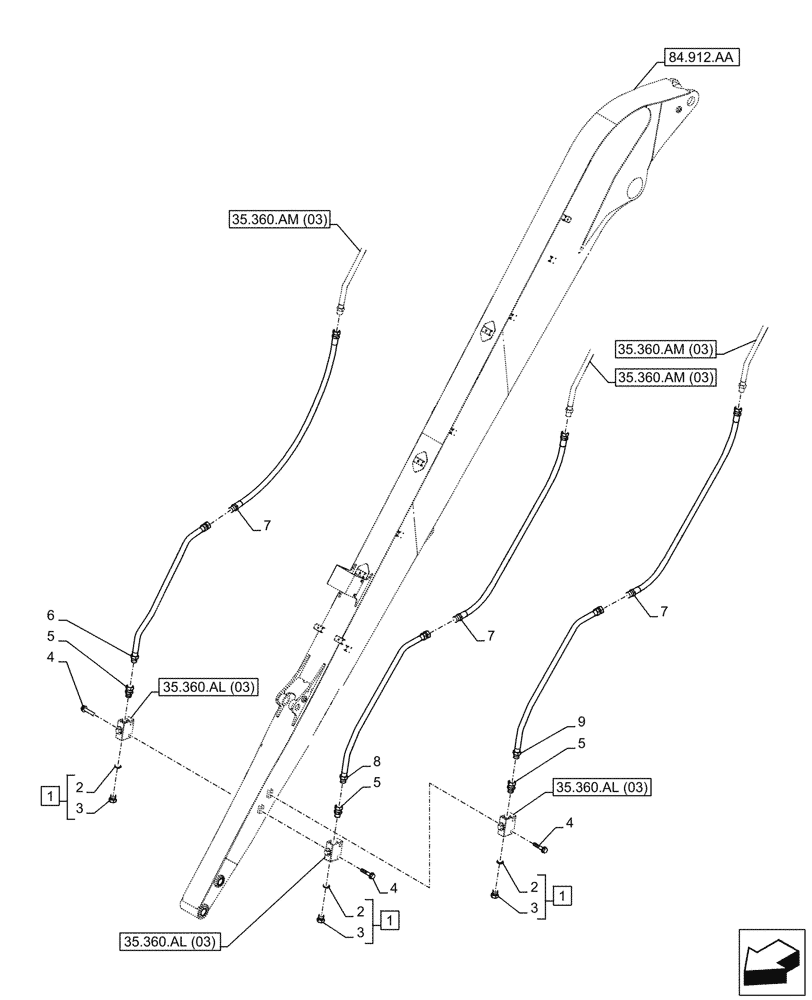 Схема запчастей Case CX210D LC LR - (35.360.AM[02]) - VAR - 461863, 461557 - ARM, LINE, CLAMSHELL BUCKET, ROTATION (ARM L=6.4M) (35) - HYDRAULIC SYSTEMS