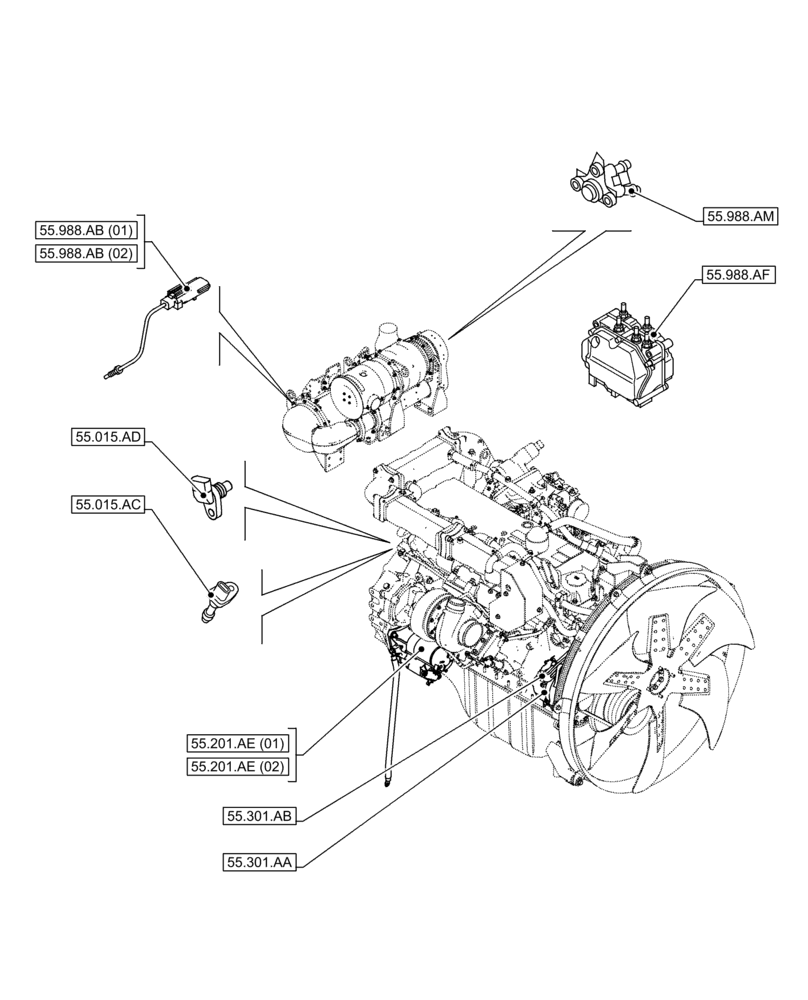 Схема запчастей Case AQ-6HK1XASS01-02 - (55.000.00[02]) - SECTION INDEX - ELECTRICAL SYSTEMS (55) - ELECTRICAL SYSTEMS
