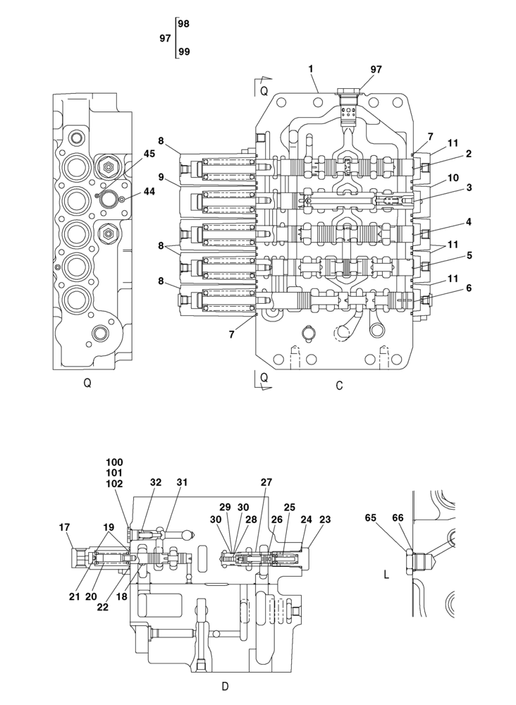 Схема запчастей Case CX240 - (08-103) - CONTROL VALVE, COMPONENTS (08) - HYDRAULICS