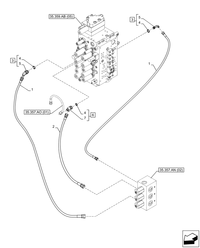 Схема запчастей Case CX210D LC LR - (35.355.AC[08]) - VAR - 461558 - JOYSTICK, HYDRAULIC LINE, CONTROL VALVE, CONTROL PATTERN SELECTION (35) - HYDRAULIC SYSTEMS