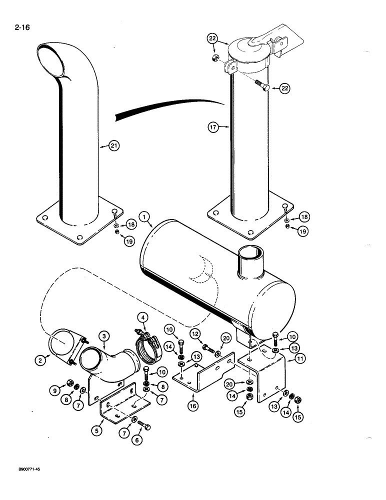 Схема запчастей Case 721 - (2-16) - MUFFLER AND EXHAUST SYSTEM (02) - ENGINE