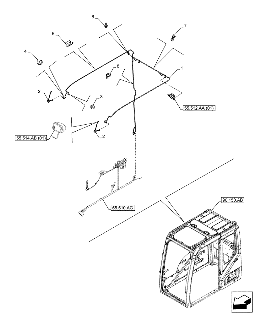 Схема запчастей Case CX160D LC - (55.510.AH) - CAB ROOF, WIRE HARNESS (55) - ELECTRICAL SYSTEMS