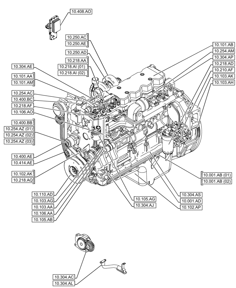 Схема запчастей Case F4HFE613R B006 - (00.000.10) - PICTORIAL INDEX - ENGINE (00) - GENERAL & PICTORIAL INDEX