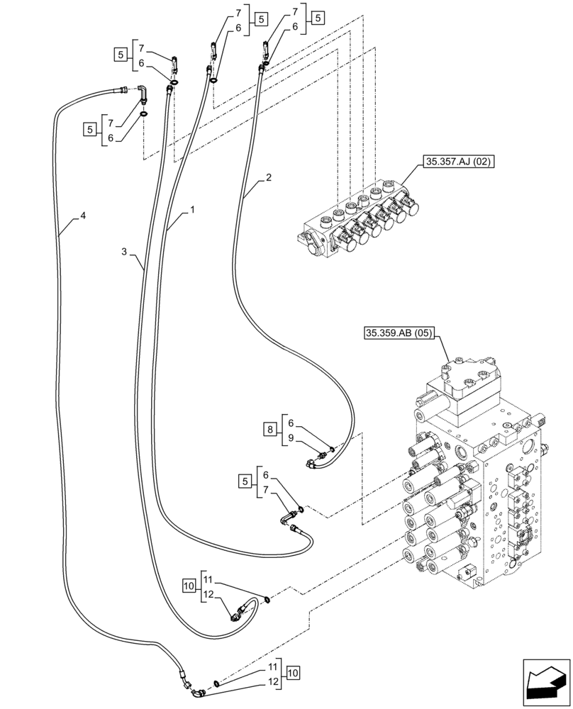 Схема запчастей Case CX210D LC LR - (35.357.AO[03]) - VAR - 461558 - MAIN, SOLENOID VALVE, PRESSURE PIPE, CONTROL PATTERN SELECTION (35) - HYDRAULIC SYSTEMS