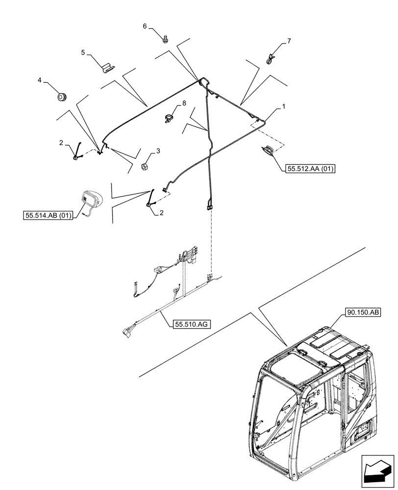 Схема запчастей Case CX130D LC - (55.510.AH) - CAB ROOF, WIRE HARNESS (55) - ELECTRICAL SYSTEMS