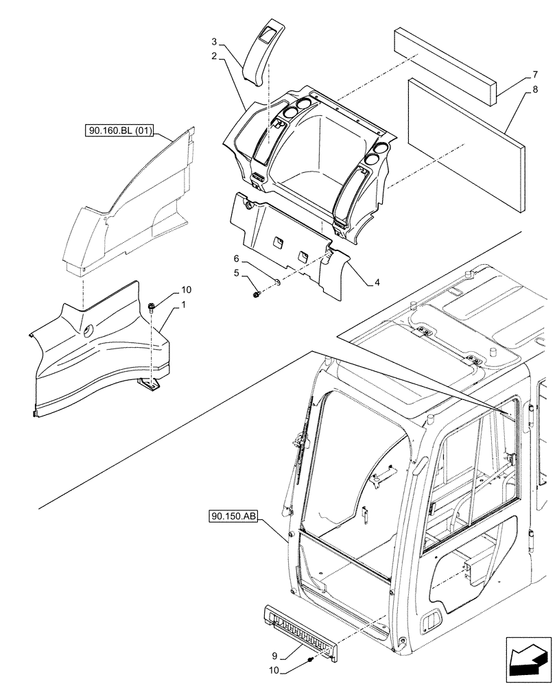 Схема запчастей Case CX160D LC - (90.160.AH) - CAB, REAR, PANEL (90) - PLATFORM, CAB, BODYWORK AND DECALS