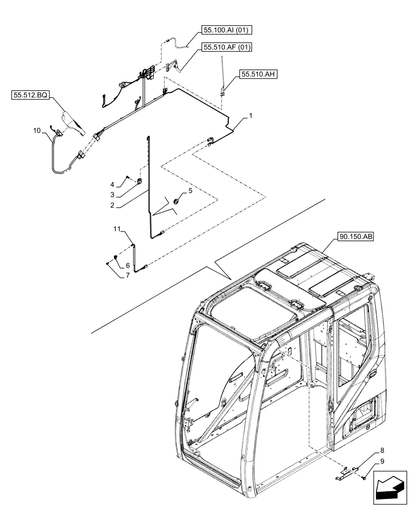 Схема запчастей Case CX160D LC - (55.510.AG) - CAB, RIGHT SIDE, WIRE HARNESS (55) - ELECTRICAL SYSTEMS