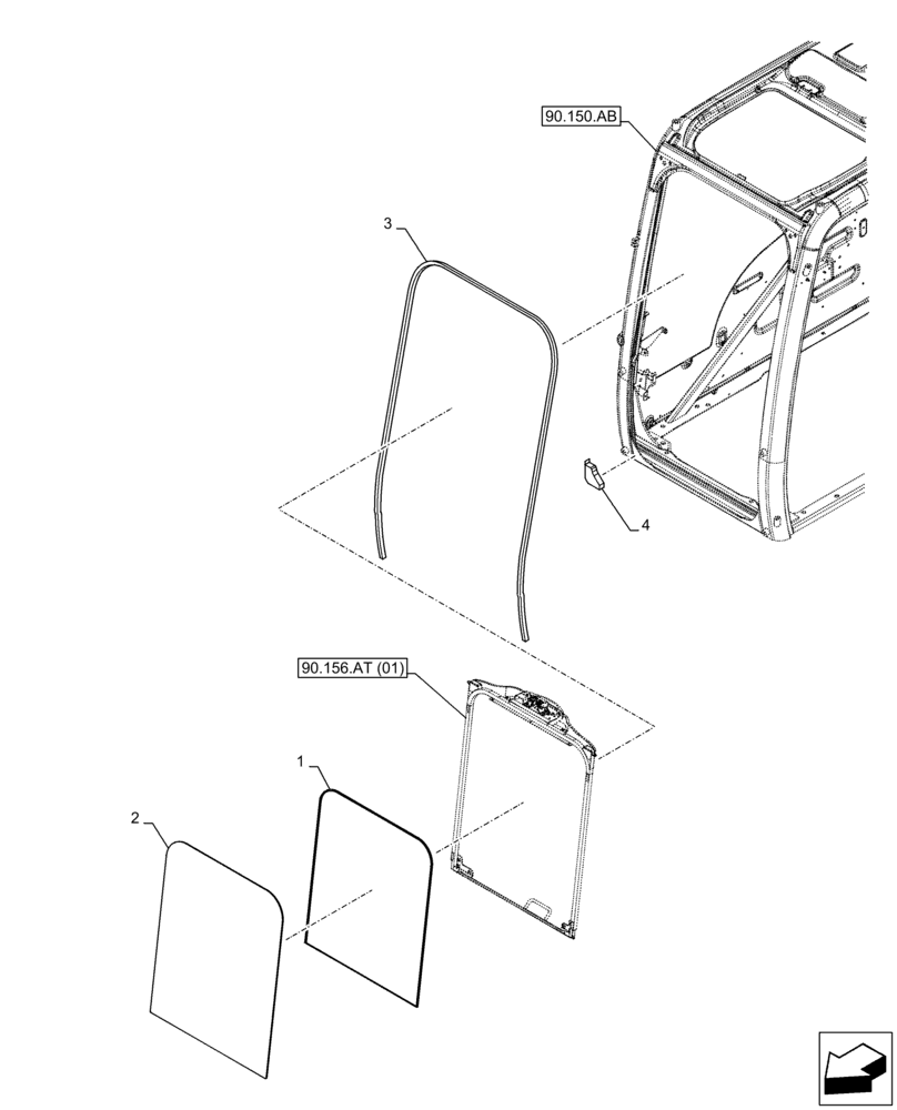 Схема запчастей Case CX130D - (90.156.AL) - CAB GLASS, FRONT (90) - PLATFORM, CAB, BODYWORK AND DECALS