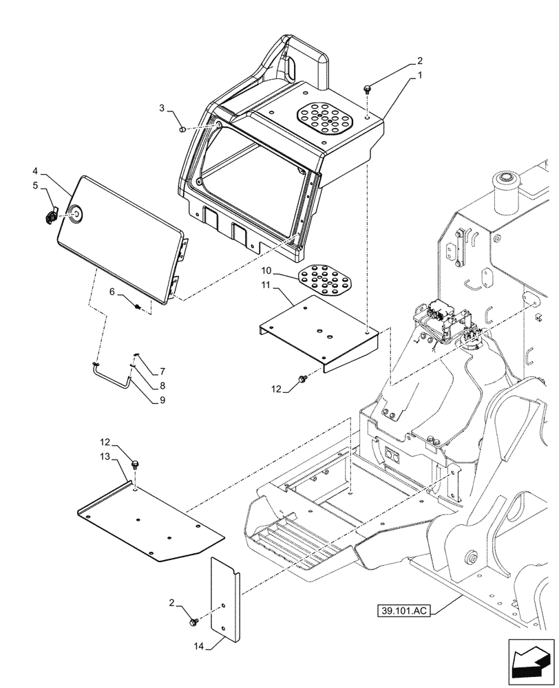 Схема запчастей Case CX130D - (90.105.CB) - HOOD, UREA TANK (90) - PLATFORM, CAB, BODYWORK AND DECALS