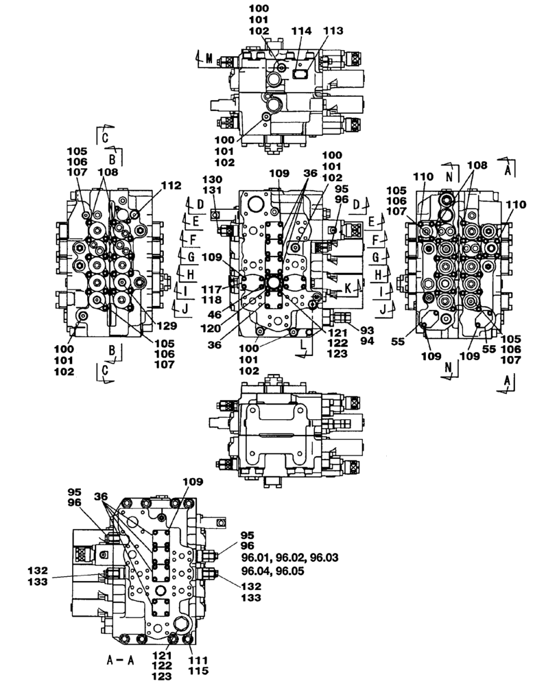 Схема запчастей Case CX240LR - (08-101) - CONTROL VALVE, COMPONENTS (08) - HYDRAULICS