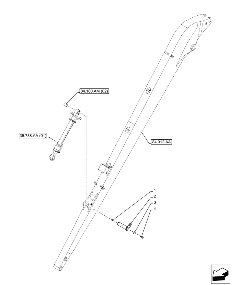 Схема запчастей Case CX210D LC LR - (84.100.AQ[01]) - VAR - 481248 - BUCKET CYLINDER, PIN (ARM L=6.4M) (84) - BOOMS, DIPPERS & BUCKETS