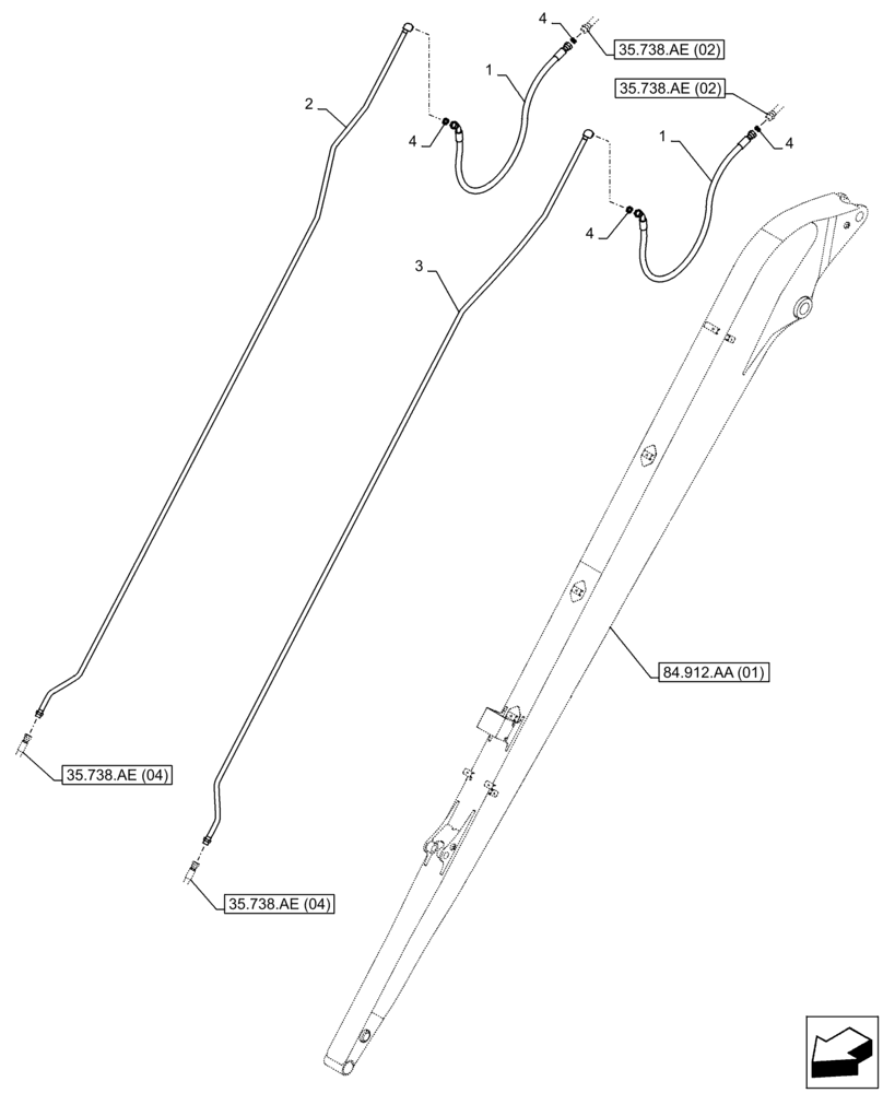 Схема запчастей Case CX210D LC LR - (35.738.AE[03]) - VAR - 481248 - BUCKET CYLINDER, LINE (ARM L=6.4M) (35) - HYDRAULIC SYSTEMS