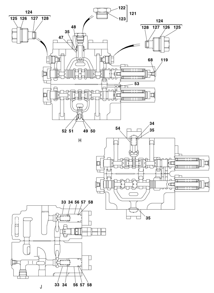 Схема запчастей Case CX240 - (08-105) - CONTROL VALVE, COMPONENTS (08) - HYDRAULICS