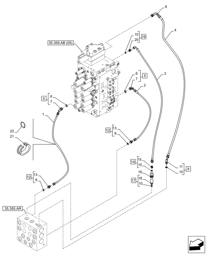 Схема запчастей Case CX210D LC LR - (35.355.AC[07]) - VAR - 461558 - JOYSTICK, HYDRAULIC LINE, CONTROL VALVE, CONTROL PATTERN SELECTION (35) - HYDRAULIC SYSTEMS