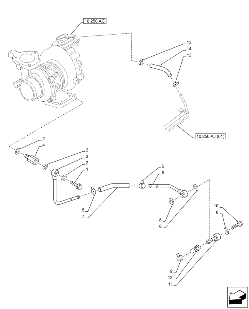 Схема запчастей Case AR-4JJ1XASS01-02 - (10.250.AD[02]) - TURBOCHARGER, SUPPLY, LINE (10) - ENGINE