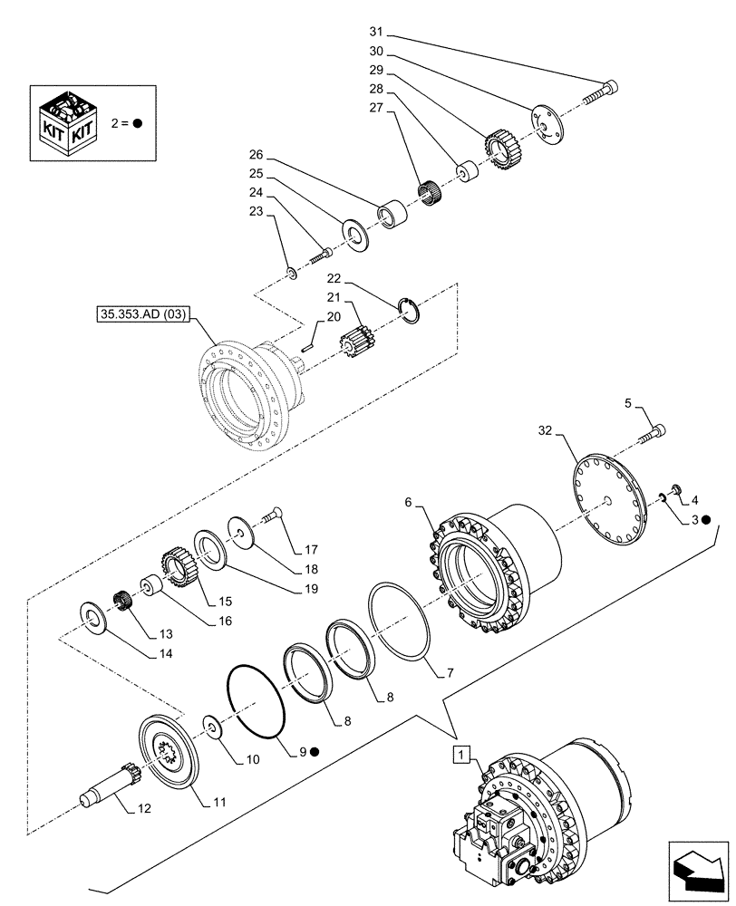 Схема запчастей Case CX160D LC - (35.353.AG) - MOTO-REDUCTION GEAR, COMPONENTS (35) - HYDRAULIC SYSTEMS