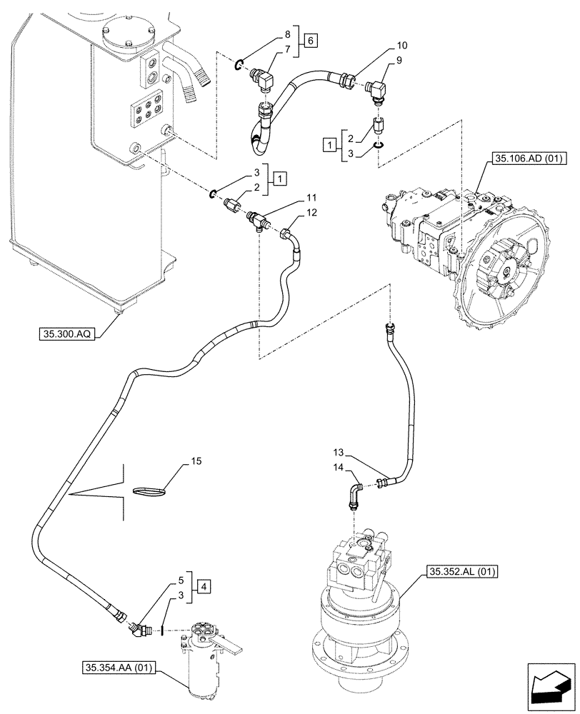 Схема запчастей Case CX130D LC - (35.352.AI[02]) - MOTO-REDUCTION GEAR, LINES (35) - HYDRAULIC SYSTEMS