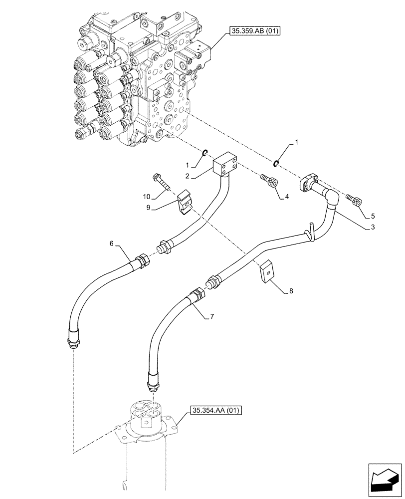 Схема запчастей Case CX130D - (35.354.AF[01]) - HYDRAULIC SWIVEL, LINE (35) - HYDRAULIC SYSTEMS