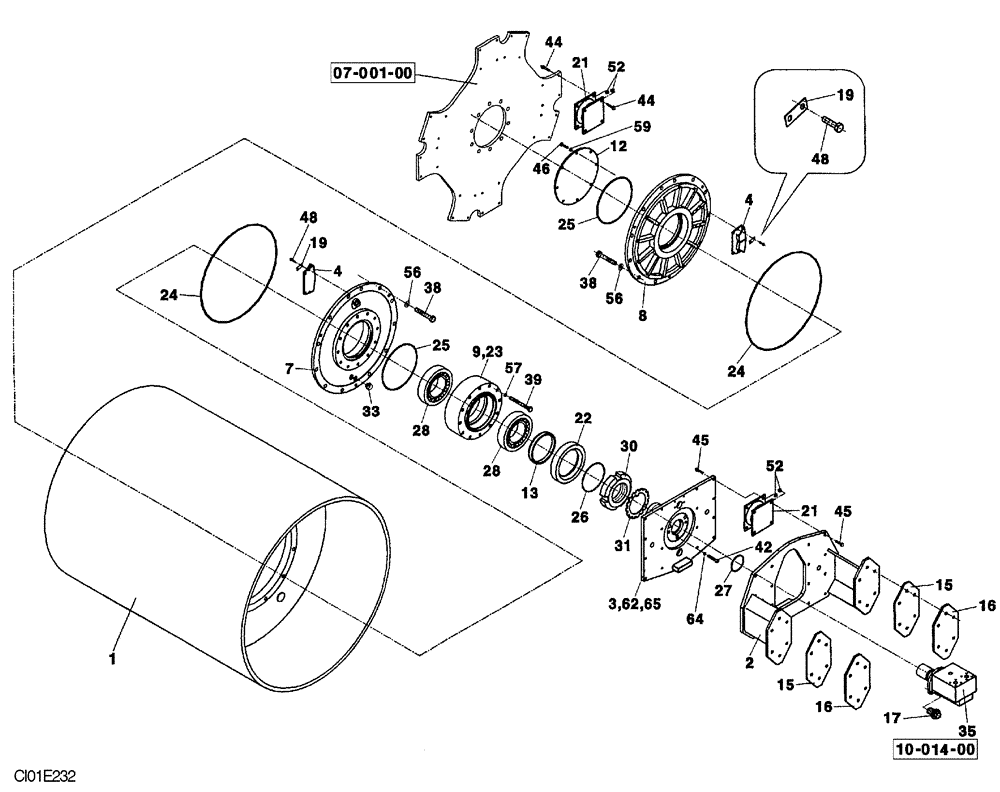 Схема запчастей Case SV208 - (12-008-00[01]) - VIBRATORY DRUM (09) - CHASSIS