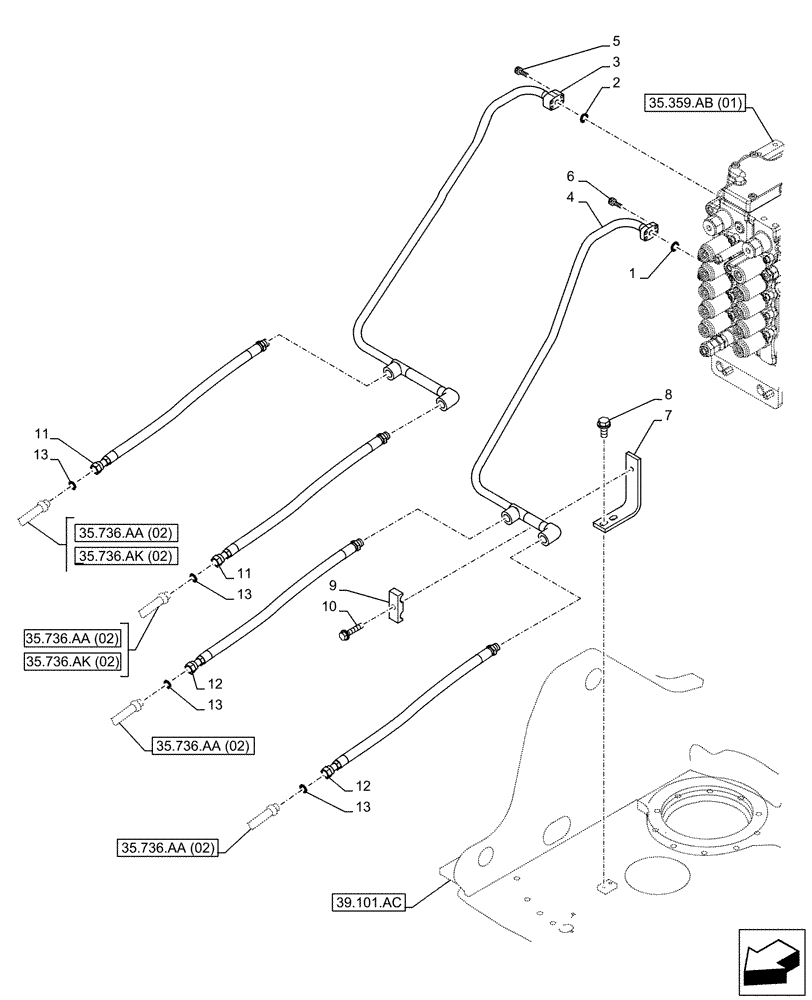 Схема запчастей Case CX130D - (35.736.AC) - LIFT CYLINDER, BOOM, LINE (35) - HYDRAULIC SYSTEMS