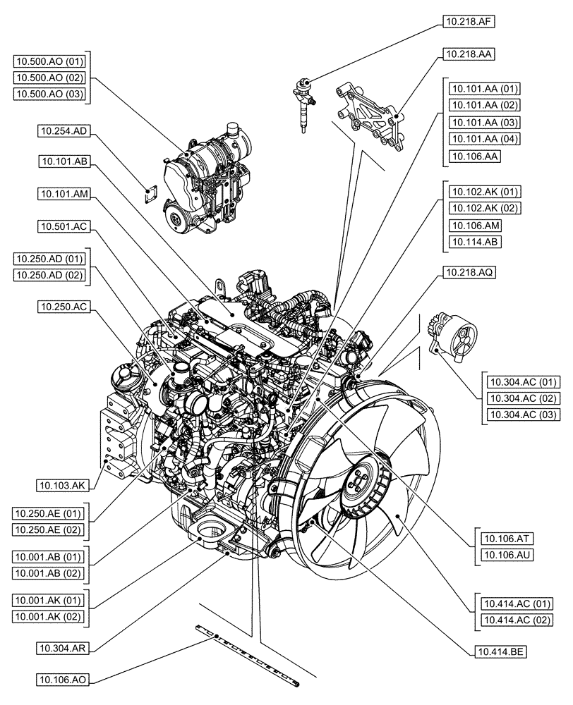 Схема запчастей Case AR-4JJ1XASS01-02 - (10.000.00[01]) - SECTION INDEX - ENGINE (10) - ENGINE