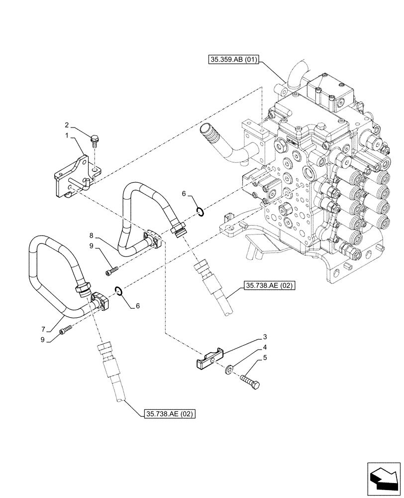 Схема запчастей Case CX130D - (35.738.AE[01]) - BUCKET CYLINDER, LINES (35) - HYDRAULIC SYSTEMS