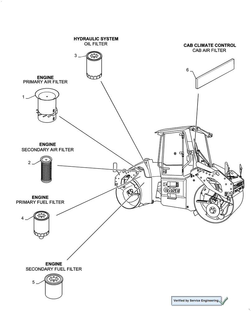 Схема запчастей Case DV210 - (05.100.03[01]) - FILTERS, DV210 (05) - SERVICE & MAINTENANCE