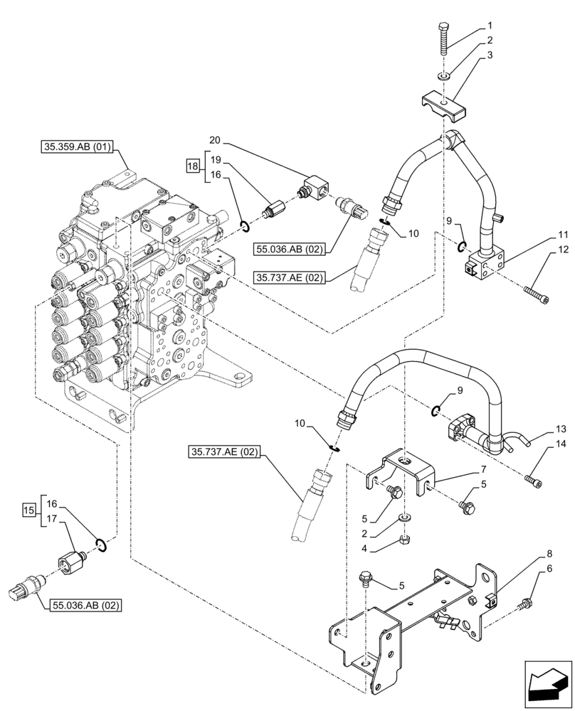 Схема запчастей Case CX130D - (35.737.AE[01]) - ARM, CYLINDER, LINE (35) - HYDRAULIC SYSTEMS